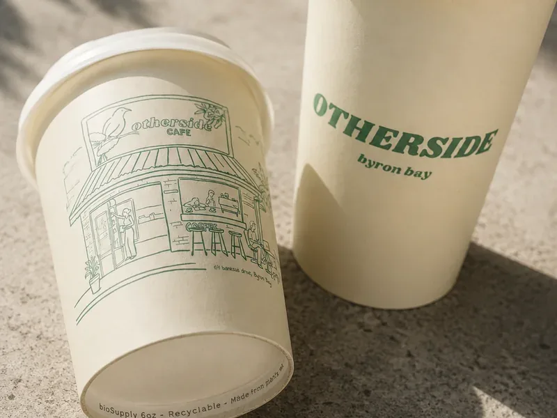 Custom printed single wall coffee cups — Otherside Cafe, Byron Bay